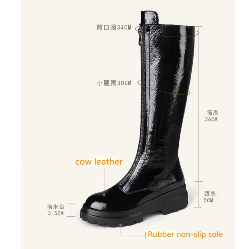 

2020 New Genuine Leather Chunky Heels Long Boots Warm Boots Platform Women Knee High Boots Party Casual Shoes Woman