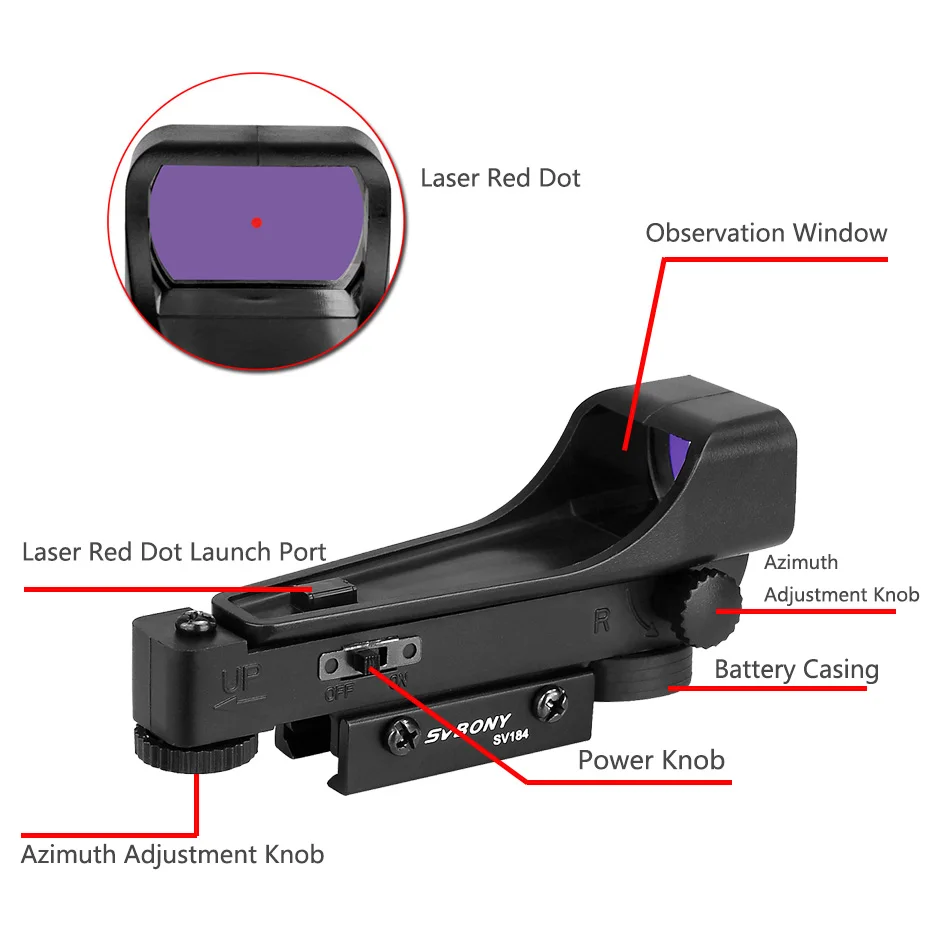 SVBONY SV184 Riflescope Hunting Optical Sight Red Dot Holographic Scope Tactical for Airsoft Gun Weapons Accessories | Спорт и