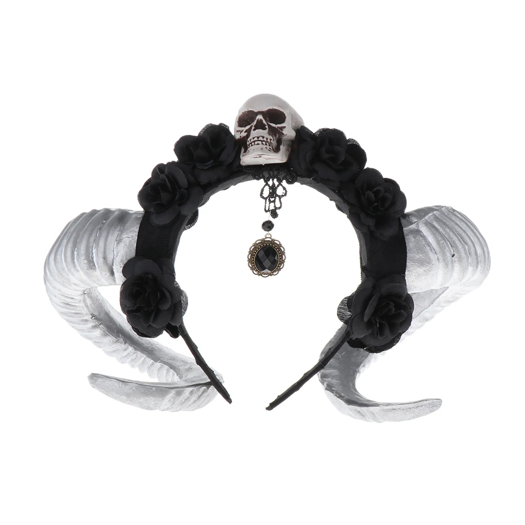 

Skull Head Simulated Goat Horn Head Band Unisex Headwear Party Costume Prop