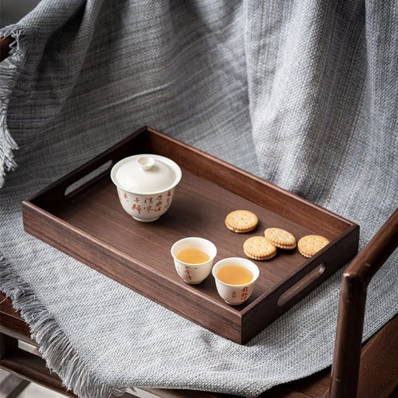 

2021 New Wooden Serving Tray with Handle Rectangle Breakfast Sushi Snack Bread Dessert Cake Plate for Farmhouse Home Decor