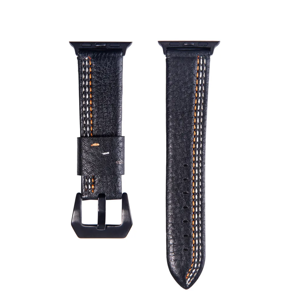 Ремешок из натуральной кожи для Apple Watch band 42 мм 38 мм iwatch series 4 3 2 band 44 мм 40 мм Suture style ремешок для часов браслет - Цвет ремешка: Black