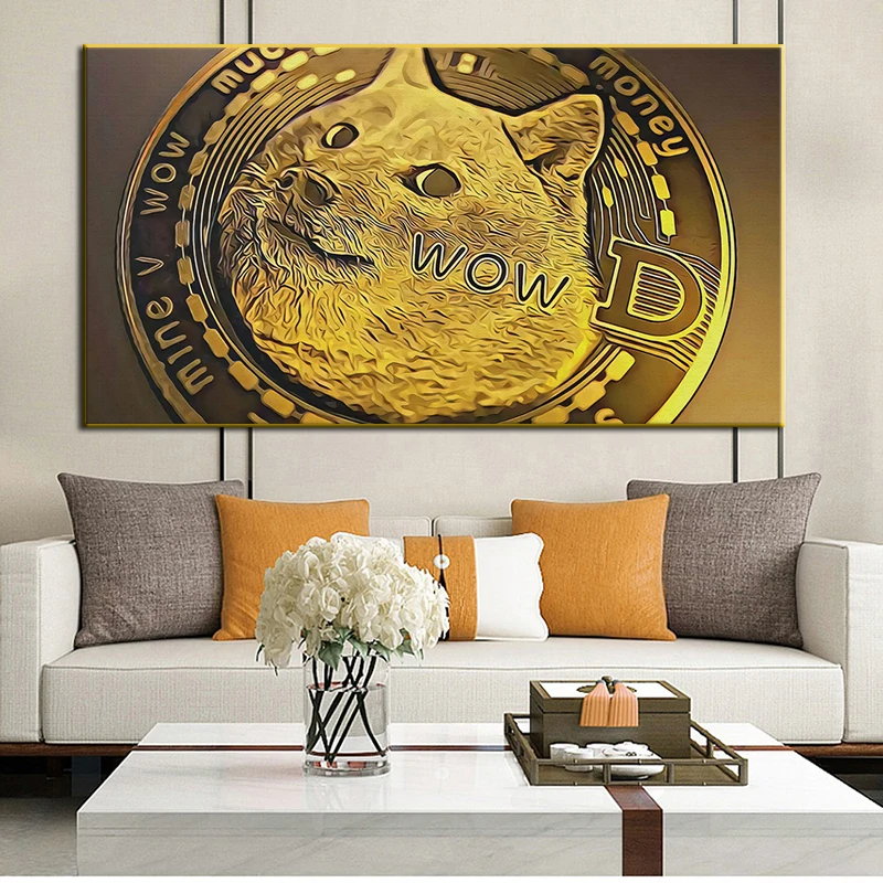

Картина на холсте «криптовалюта догкоин», настенный постер с монетами и принтами, современная картина для домашнего декора гостиной