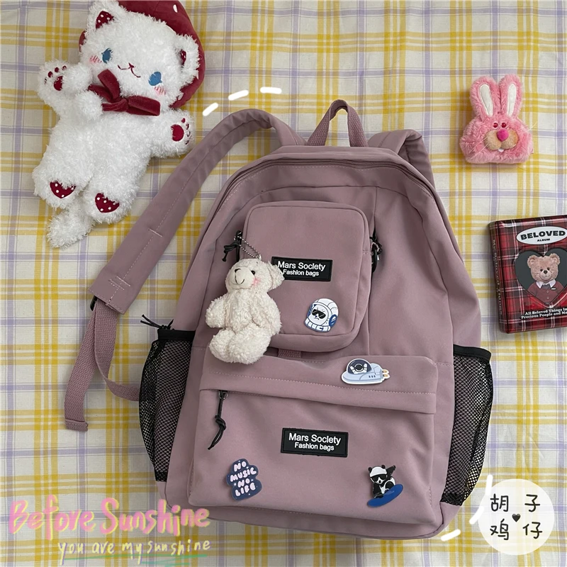 

BB105 Large-capacity schoolbag female Korean ins retro trendy tooling backpack men's dual-use backpack