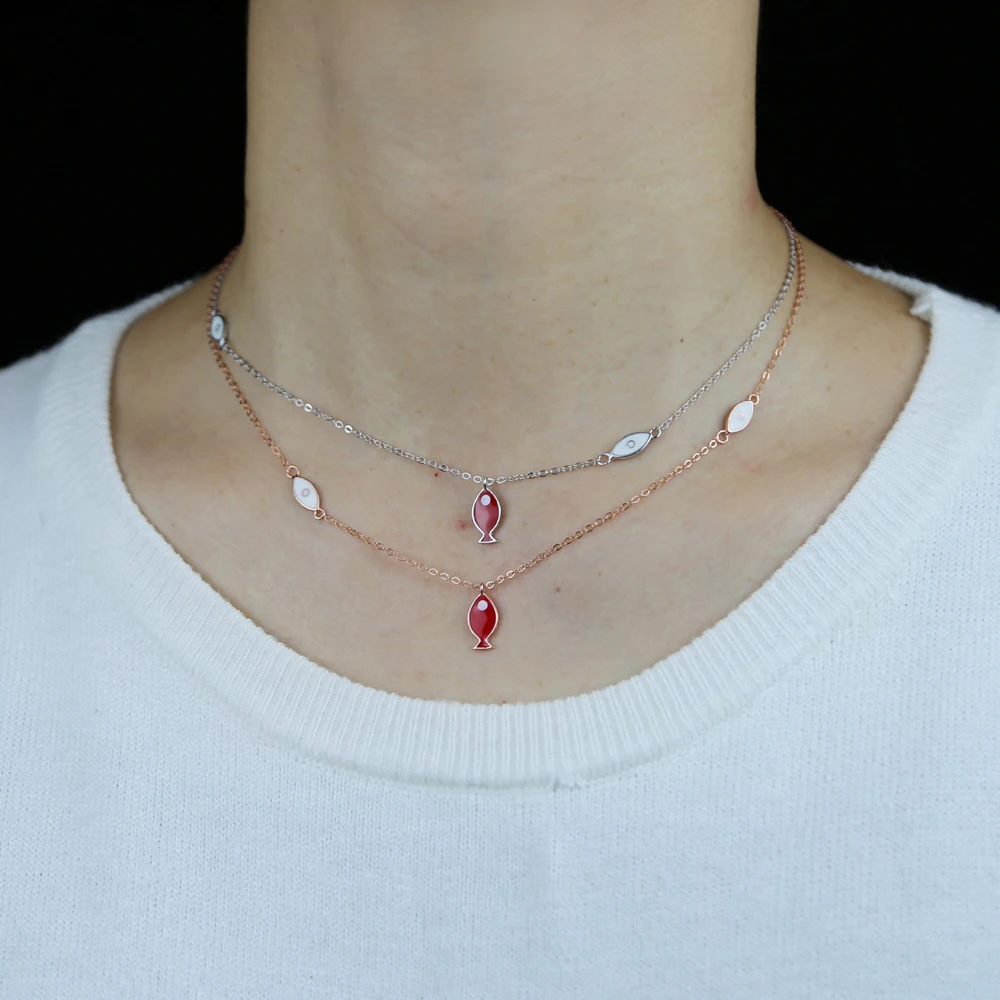 Женское колье из серебра 925 пробы с подвеской рыбий глаз|colorful necklace|girls jewelrynecklace