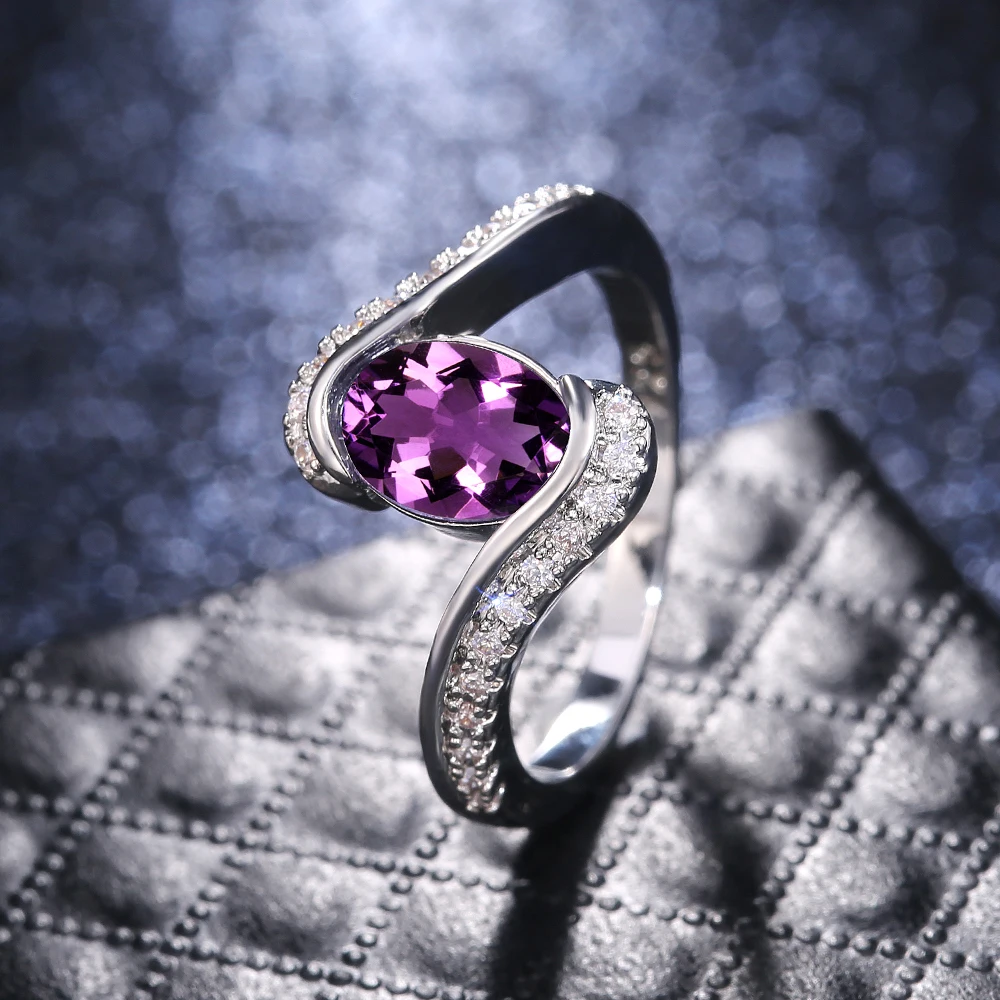 Женское кольцо Huitan элегантное фиолетовое с овальным камнем простой дизайн