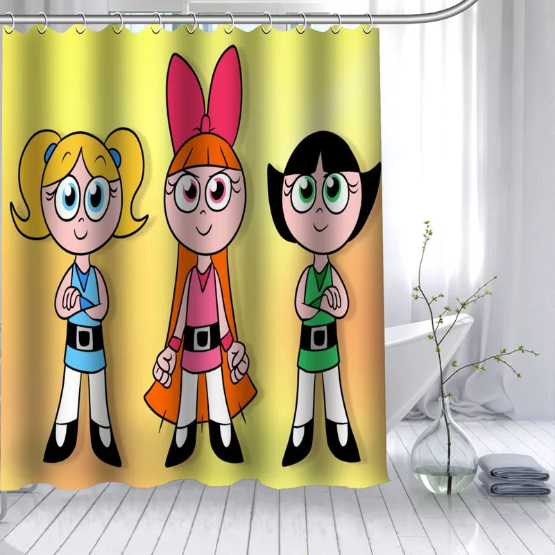 ShunQian Powerpuff девушки Перезагрузка занавеска из полиэстеровой ткани 12 крючков для ванной водонепроницаемый плесени доказательство занавес для ванной - Цвет: 10