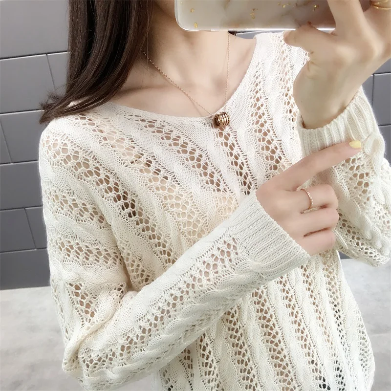 5039 (Zhongfang Xiaofang No. 2) New V-neck back lace hollow twist knitted sweater women's wear in spring and summer 36 | Женская