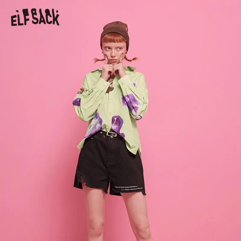 ELFSACK шифоновая блуза на пуговицах с принтом героями мультфильмов женская рубашка