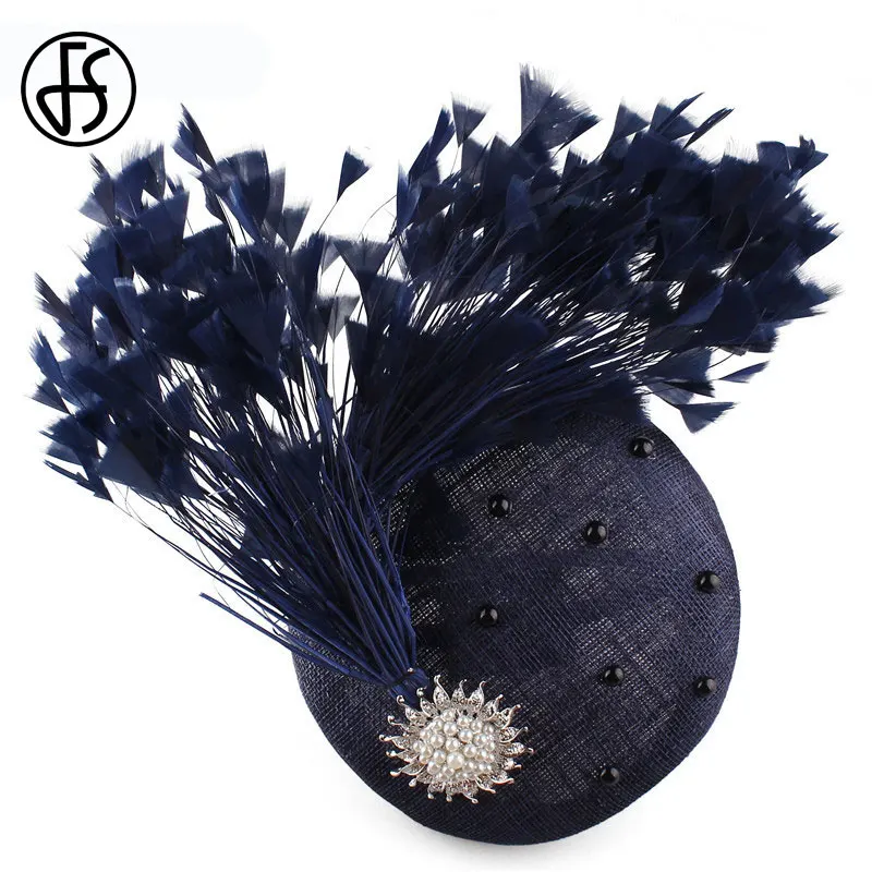 Женская винтажная шляпка с перьями FS для церкви и торжественных случаев
