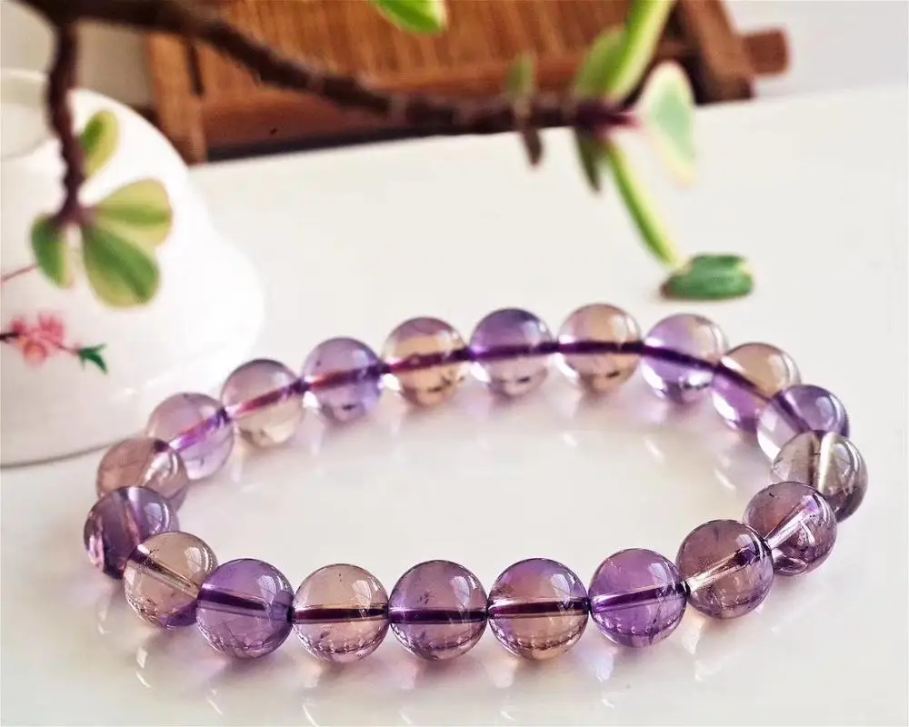 Женский браслет 9 5 мм подвески фиолетовые круглые бусины AAAAA стрейчевый с