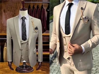 custom made beigemen suits groom wedding tuxedos peaked lapel gentleman business costumes hommes formal party suit