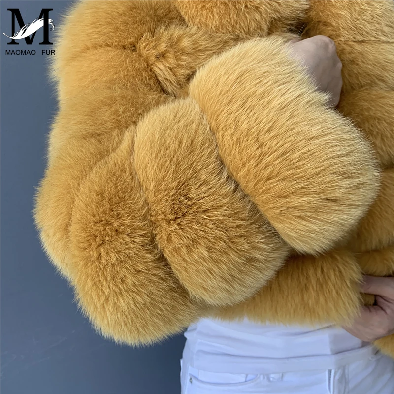 Женское пальто из натурального Лисьего меха короткая зимняя меховая куртка Верхняя одежда Акция Теплые Длинные рукава натуральный синий лисий мех пальто
