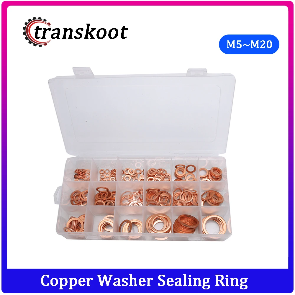

280pcs/set Assortment Red Solid Copper Washer Sealing Ring Copper Gasket Set with Case 12 Sizes