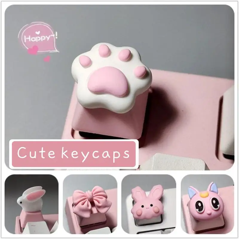 

Lovely Cartoon Pink Cute Keycaps OEM Profile For Mechanical Keyboard Esc Cat Artisan Keycap For GK61 SK61 SK64 SK87 GH60 Gamer