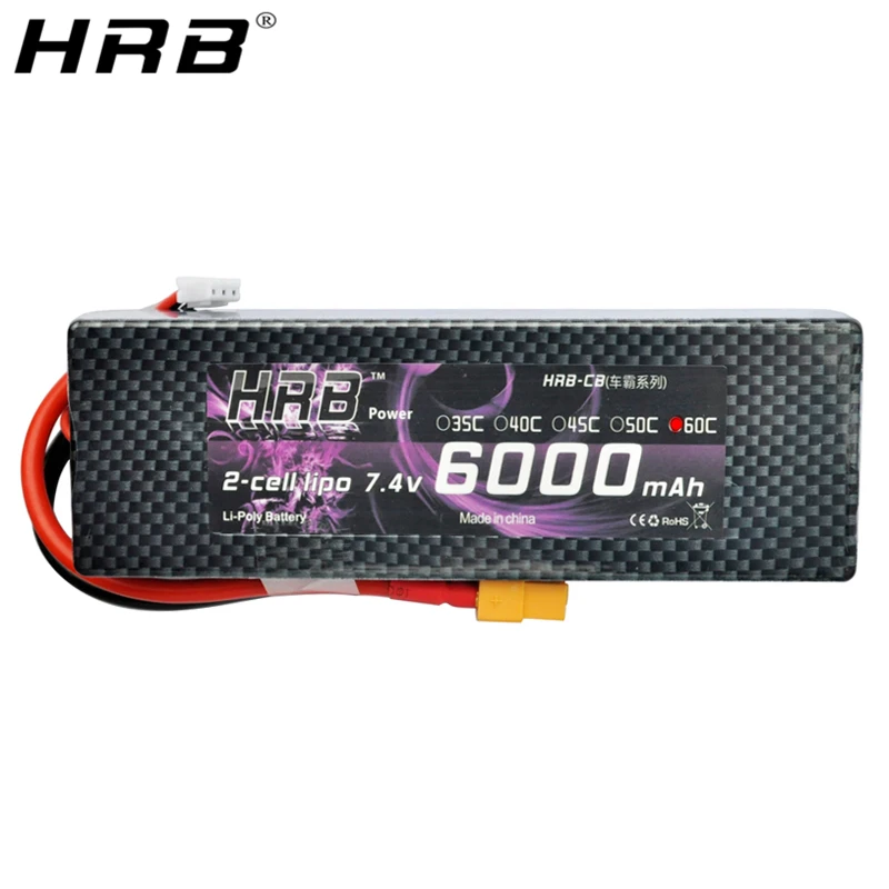 2 шт hrb 2s 74 в 6000 мач 60c lipo аккумулятор rc ча