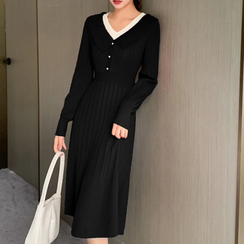 

Женское трикотажное платье с V-образным вырезом, Красное Длинное повседневное Плиссированное облегающее платье в винтажном стиле, весна-ос...