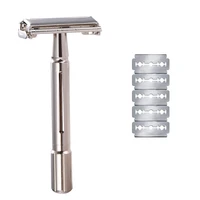 double edge stainless steel safety razor gift for men women razor holder 5blades shaving hair removal tool 2 leaf opening