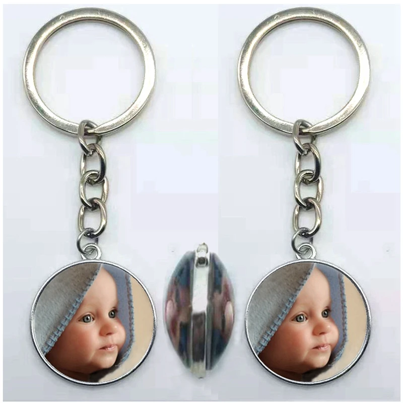 silver-2 DIY двусторонний персонализированный брелок для ключей для ребенка родитель-ребенок, Детская фамилия семейная пара фото брелок подарок, свадебный подарок - Цвет: silver-2