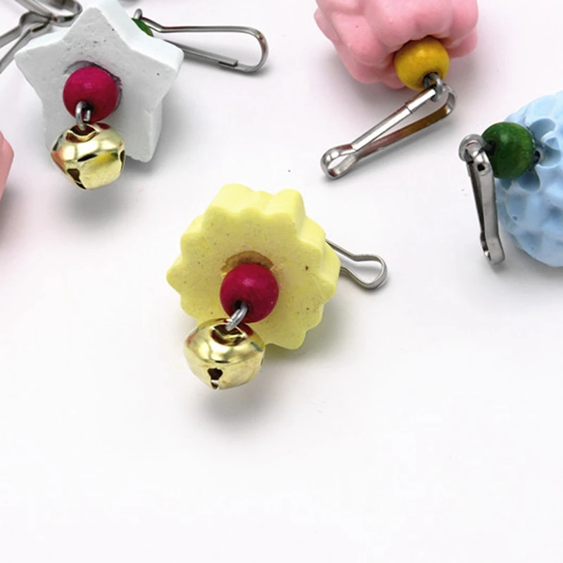 

2PCS Random Color Bird Chewing Toys Bells Calcium Stone Bird Hanging Toys Parrot Cage Decor Toys Bird Bite Chewing Toy