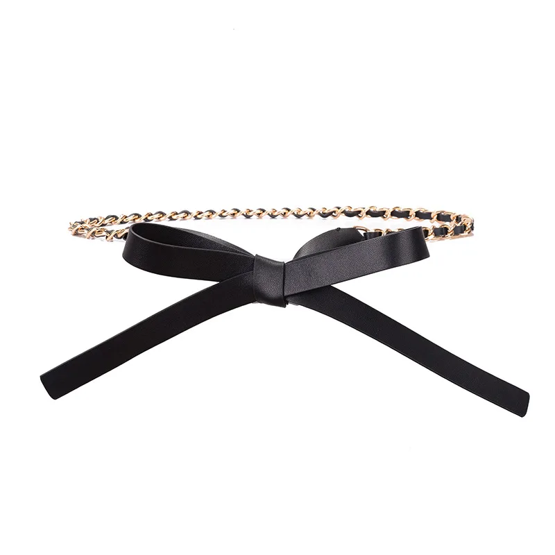 

2021 design women's sheepskin fashion bow buckle women's belt with skirt waist chain belts for women gold chain belt