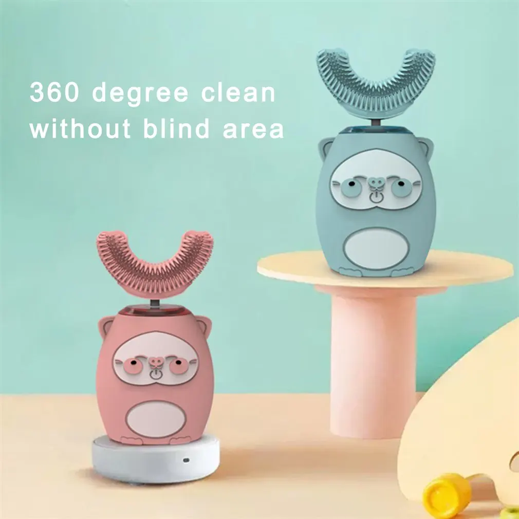

Children's Smart U-shaped Voice Electric Toothbrush Cartoon Sonic Silicone Rechargeable Piggy Upgraded Version