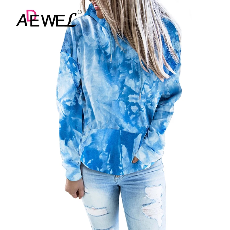 

ADEWEL Blue 3D Tie Dye Print Pullover Plus Size Women Hoodie Moletom Feminino Ropa De Mujer Sudaderas Sweatshirt Clothes 2XL