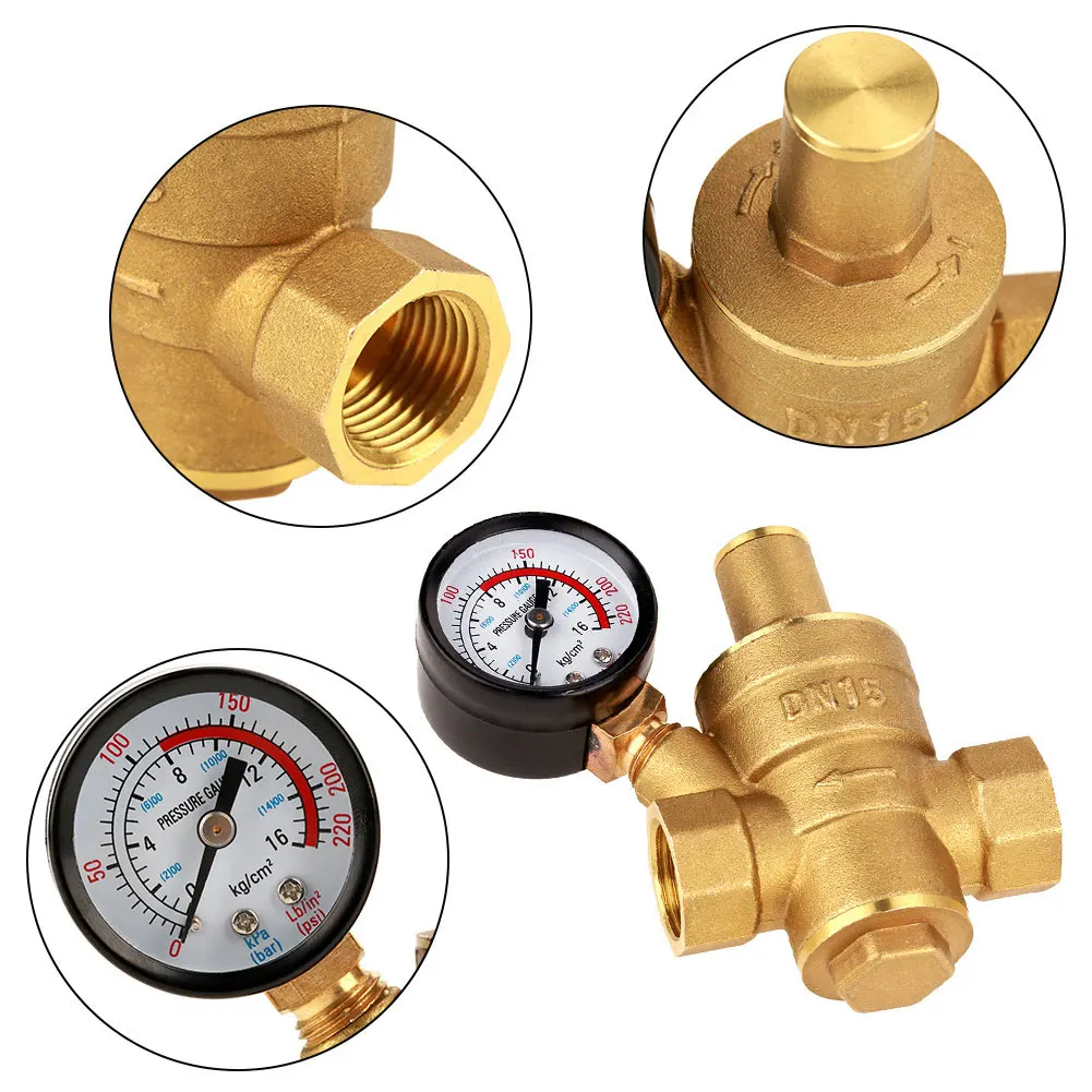 

Water Pressure Regulator Reducer Brass Valve DN15 Adjustable Pressure Control With Gauge Meter For Hydraulic/Water Purifier