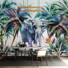 Пользовательские фото Тропическое растение Кокосовое Дерево Слон Акварельная настенная живопись 3D гостиная столовая настенная панель обои