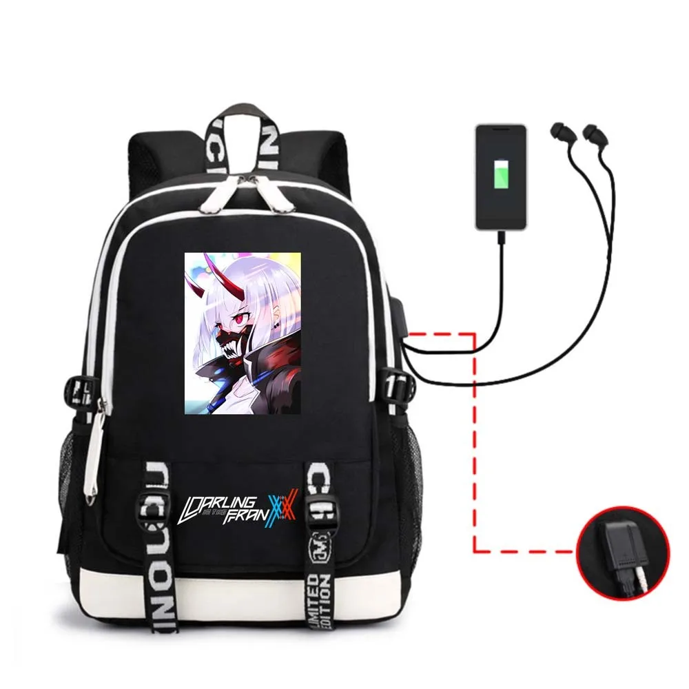 

Zero Two Backpack Anime Darling In The Franxx Plus Ultra Multifunction USB Charging Laptop Japanese Shoulder Unisex Travel Bags