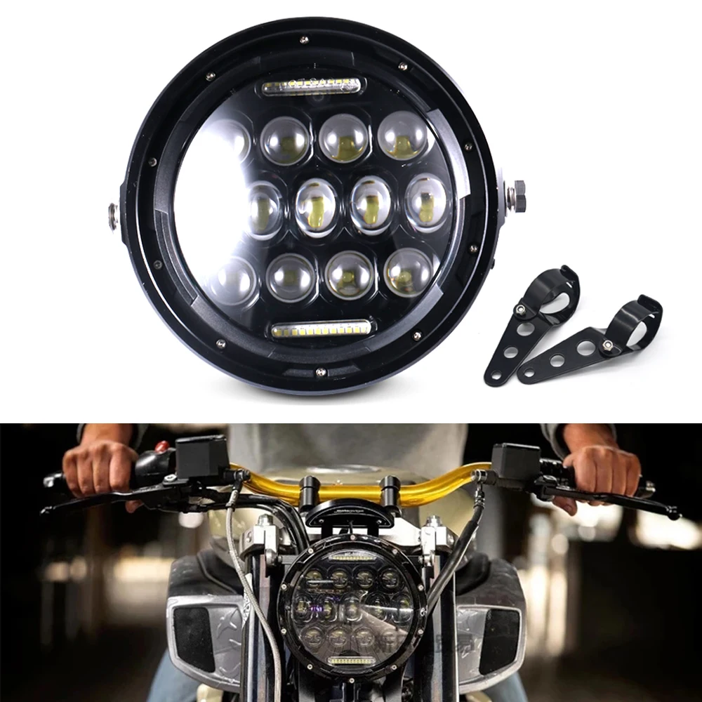 7 Inch Motorcycle LED Headlight Universal Motor 7&quot Round Head Lamp Retro Black Headlamp for Cafe Racer Bobber Honda GS125 CG125 |