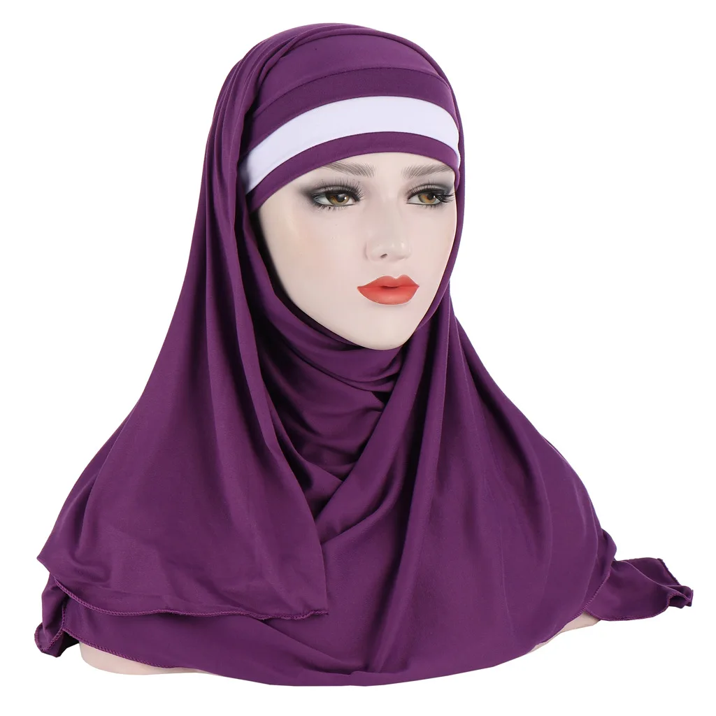 

Color Match Muslim Women Hijab Scarf Solid Color Turban Headscarf Soft Jersey Headwrap Islamic Veil Elastic Headband Hijab Cap