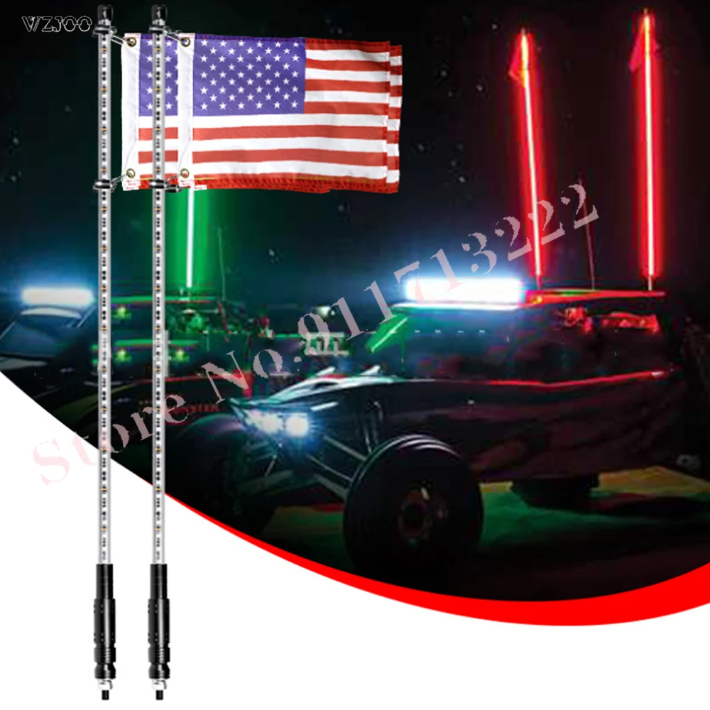 1/2PCS Lighted Spiral LED Whip 3ft Antenna w/Flag &ampRemote 300 Flagpole Lamp APP bluetooth Remote control for Jeep ATV UTV - купить по