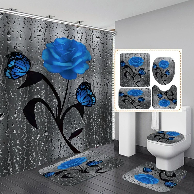 

Home Decor Waterproof Shower Curtain Set with 12 Hooks Toilet Covers Bath Mat for Bathroom Non Slip Rug Carpet Polyester Fabric