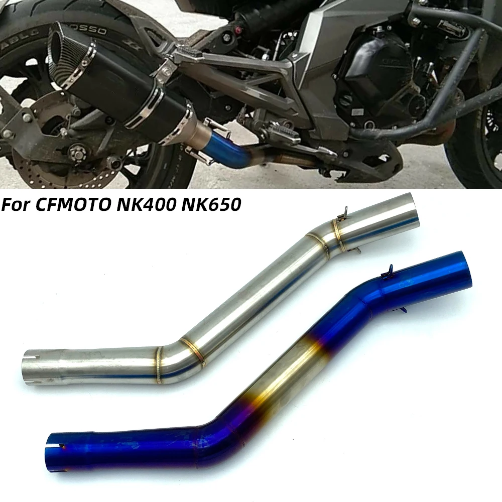 REALZION Motorcycle Slip On Middle Exhaust Link Pipe Adapter Connector Added Coating Process  For CFmoto NK400 650NK 400 NK 650