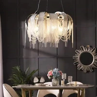 postmodern light luxury creative tassel aluminum chain chandelier living room restaurant hotel round arch bridge chandelier