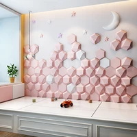 2021 new arrival princess pink 3d hexagon leather acoustic panels soft leatherart wall panel for bedroom backgroumd wall sticker