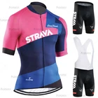 Трикотажный женский костюм для велоспорта STRAVA, комплект из дышащего Джерси с коротким рукавом, одежда для горного велосипеда, лето 2022