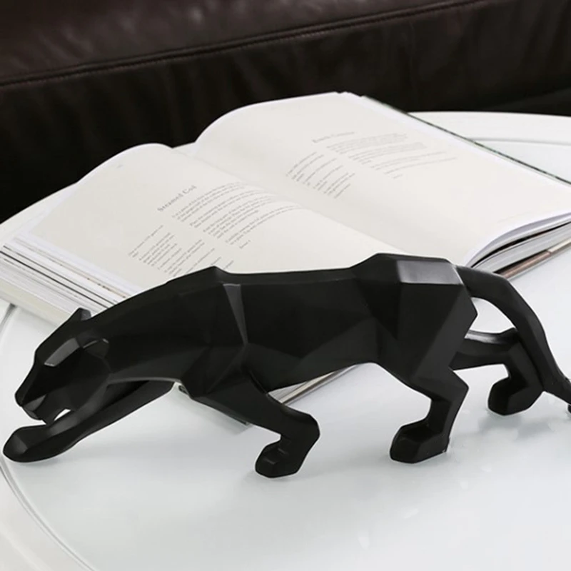 

2 Pcs Cheetah Statue Abstract Geometric Style Resin Leopard Sculpture Family Bedroom Decoration Gift White & Black