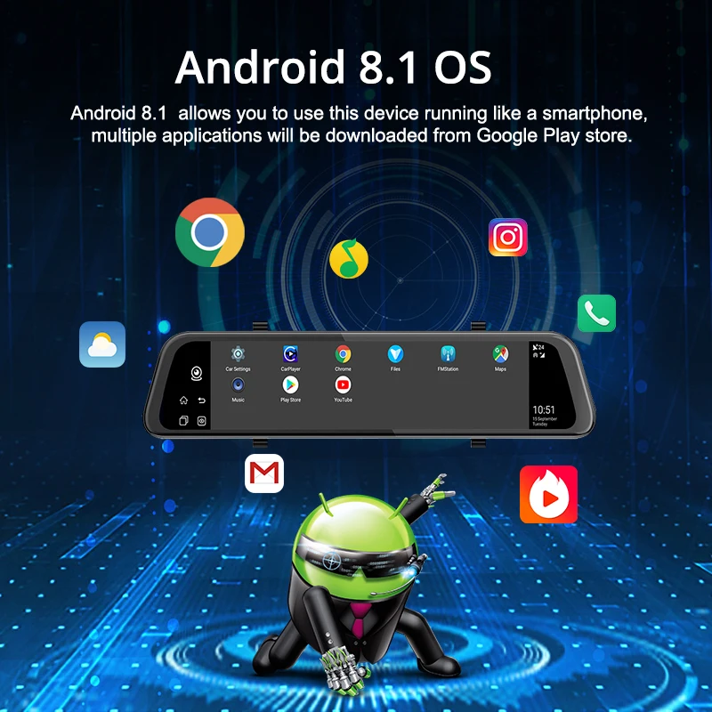 Автомобильный видеорегистратор android 8 1 4g двойная камера HD1080P зеркало заднего вида