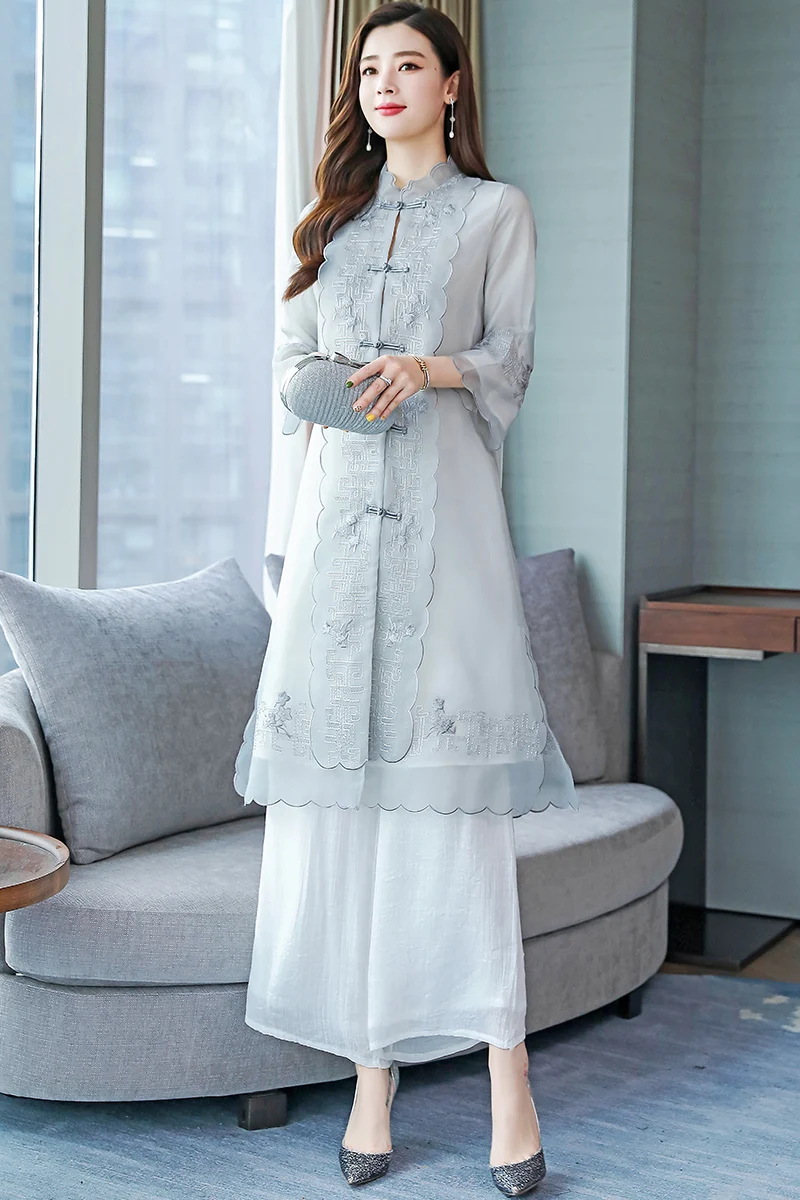 

2021, винтажный китайский стиль, улучшенный Чонсам aodai, вьетнамский комплект, женское традиционное платье с воротником-стойкой, традиционное ...