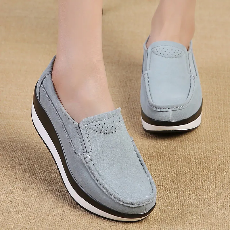 Women Flat Platform Loafers Ladies Elegant Suede Leather Moccasins Shoes Woman Slip On Moccasin Women's Blue Casual | Обувь