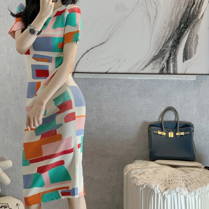 

Knitted Dress Women's Summer 2021 New French Medium Length Slim Dress
