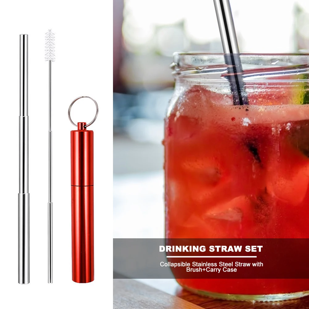 

3 шт./компл. телескопическая питьевой соломы складные многоразовые Портативный Нержавеющая сталь Соломки с Чистящая Щетка для путешествий ...