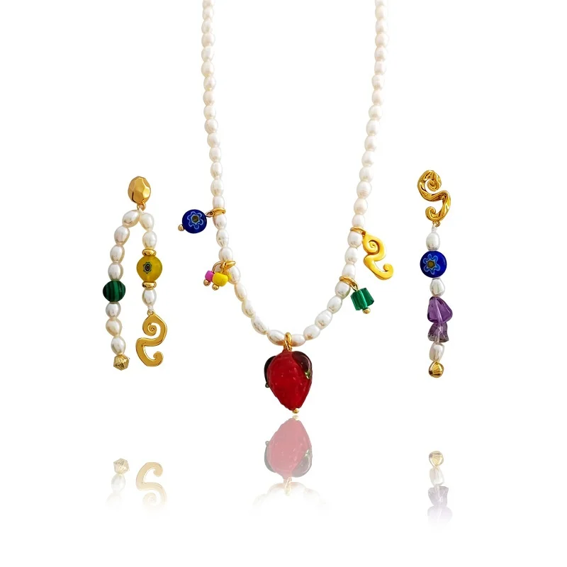 

Женские серьги и ожерелье, 2021 натуральный жемчуг, асимметричные аксессуары для женщин, бижутерия, новогодний подарок, 18 К