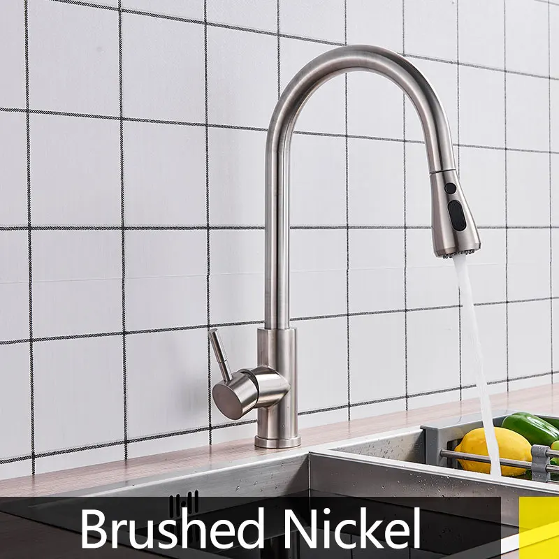 chrome brushed orb Pull Out Kitchen Faucet Silver Single Handle Nickel Kitchen Tap Single Hole Handle Swivel Sprayer Water Mixer - Цвет: brushed nickel