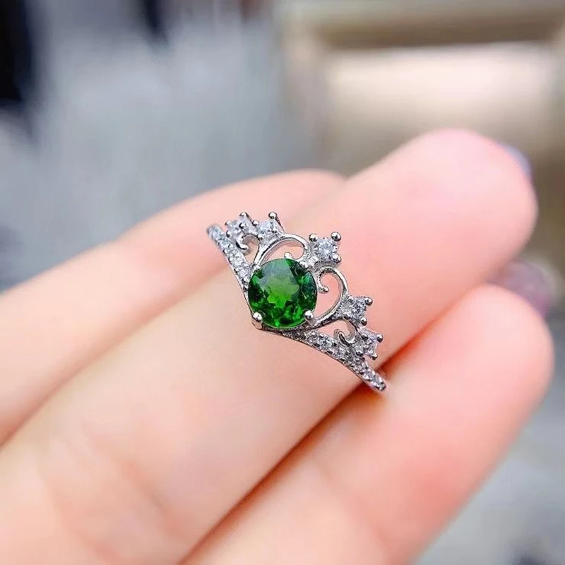 

MeiBaPJ Natural Diopside Gemstone Trendy Ring for Women Real 925 Sterling Silver Charm Fine Jewelry