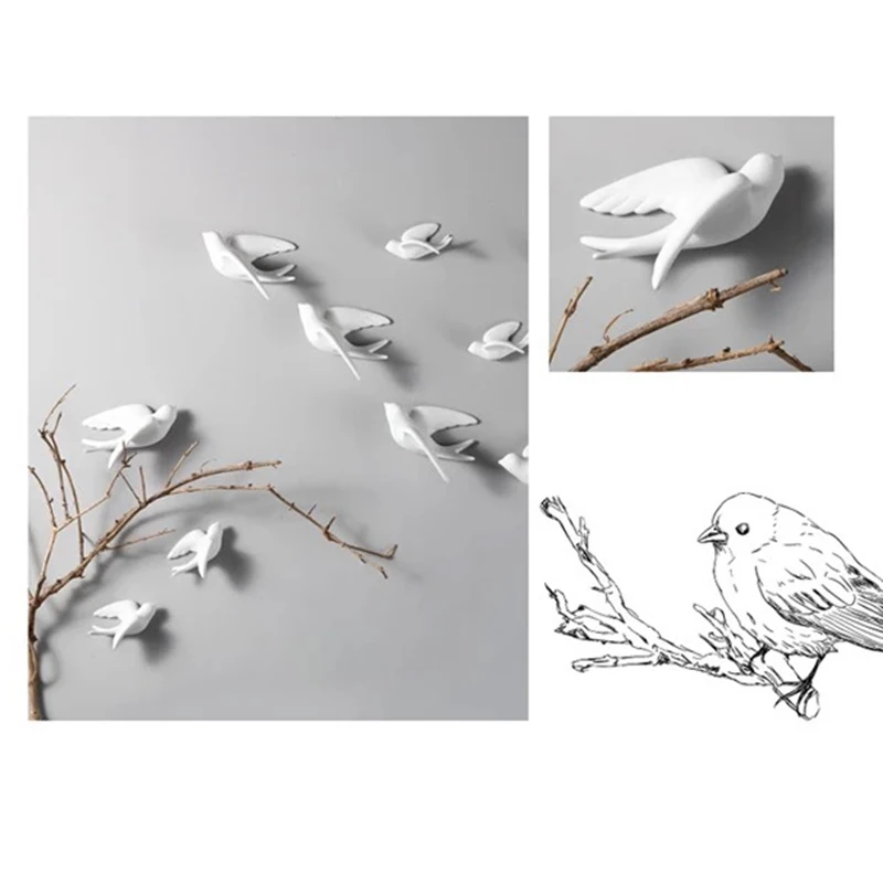 

1pc 3D Ceramic Birds Murals Wall Hanging Decorations Crafts Home Ornaments HFD889