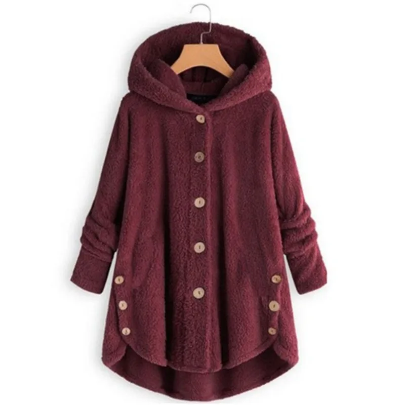 

M-5XL Large Size Jacket Women's 2020 New Hooded Button Plush Windbreaker Autumn Winter Casual Warm Jacket Mother Loaded A622