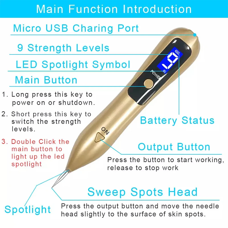 

LCD Plasma Pen LED Lighting Laser Tattoo Mole Removal Face Care Skin Tag Removal