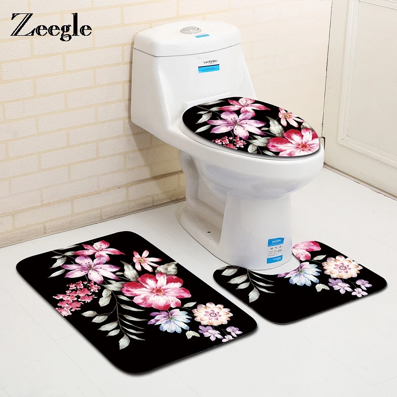 

Zeegle Toilet Bath Mat Bathroom Carpet Set Soft Non-slip Restroom Floor Rug Coral Fleece Floor Washroom Mat U-shaped Rug